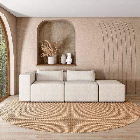 Sofá Versátil Sala de Estar Atlanta 378cm Modulado Linho Off White G52 - Gran Belo