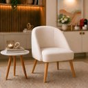 Ver imagem 1 de Cadeira Poltrona Lua Suede Bege Pés Palito p/ Sala, Quarto, Escritório, Recepção e Clínica