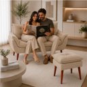 Ver imagem 7 de Kit Namoradeira + Puff Opala Decorativo para Sala Bege