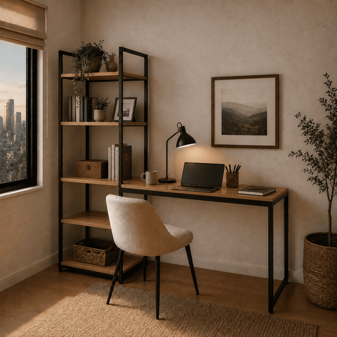 Escrivaninha com Estante 4 Prateleiras Mesa para Escritório Home Office Industrial