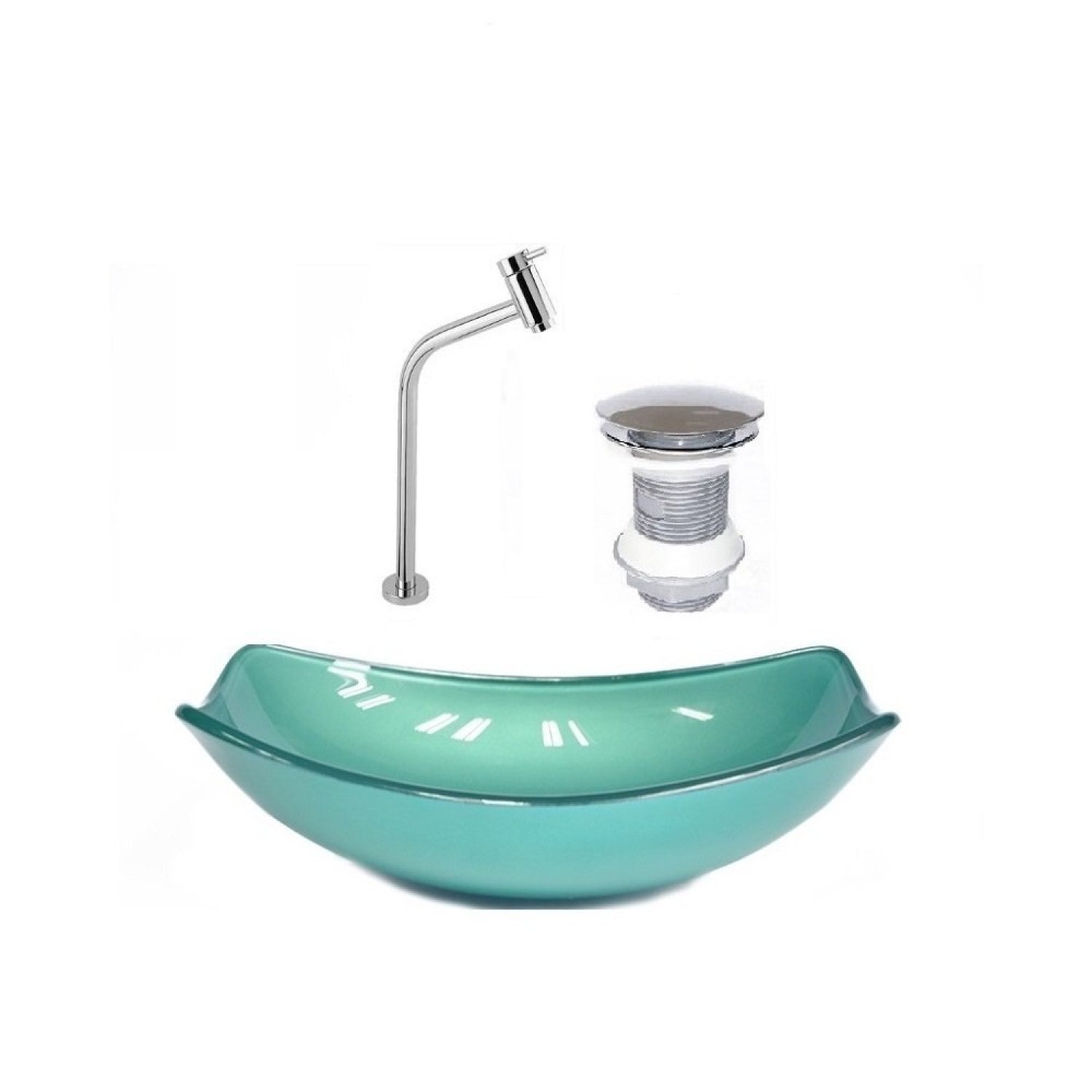 Kit Cuba de Vidro + Torneira para Lavatório Oval Chanfrada 46cm - 2