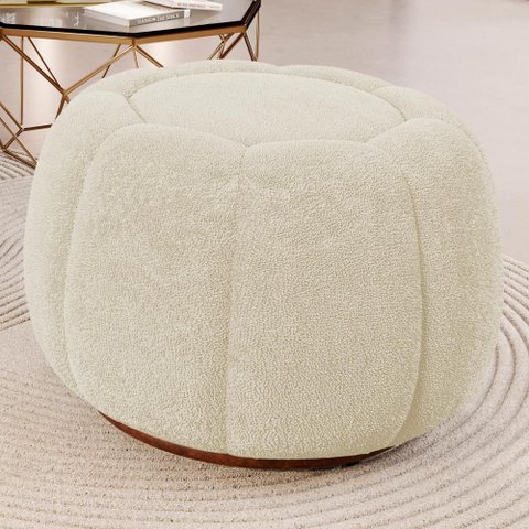 Puff Decorativo Estilo Abóbora Orgânico Shell Bouclê Bege - Desk Design
