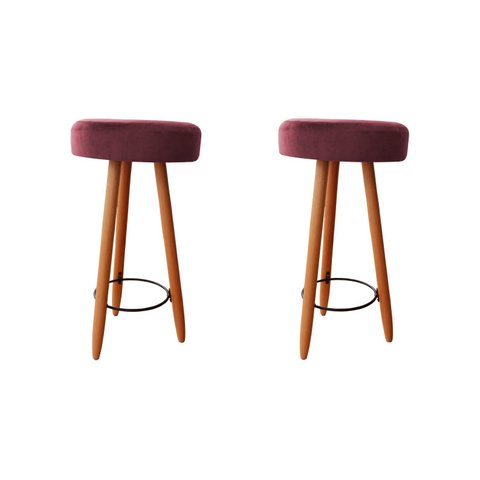 Kit Duas Banqueta Alta para Área Gourmet Balcão Pés Palito Suede Rosê Eli Móveis e Decoração