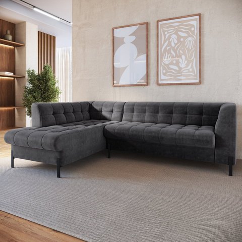 Sofá 3 Lugares com Chaise Terminal Cod. 2884 Zênite Yescasa Cinza Chumbo