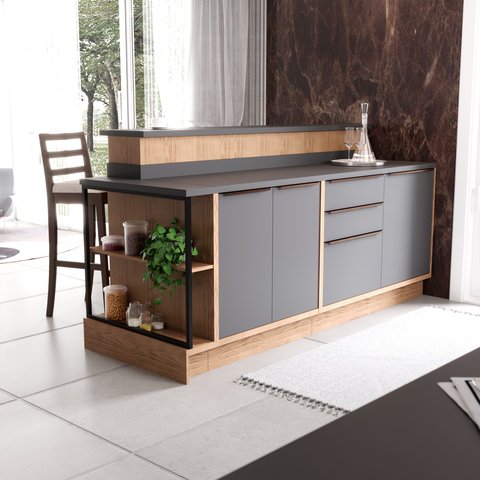 Bancada Ilha 6 Peças 3 Portas Cozinha Viena