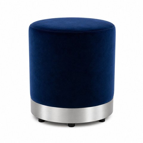 Puff com Rodapé Prata Azul Veludo - Let Móveis