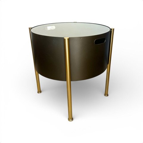 Mesa de Metal e Vidro Dourada e Bronze