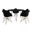 Ver imagem 6 de Mesa Jantar Redonda 110Cm Preta Clips 3 Pés Com 5 Poltronas Pretas Base Dourada - Cor: Preto