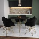 Ver imagem 1 de Mesa Jantar Redonda 110Cm Preta Clips 3 Pés Com 5 Poltronas Pretas Base Dourada - Cor: Preto