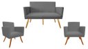 Ver imagem 1 de Kit Namoradeira + 2 Poltronas Decorativa Nina Suede Cinza Pés Madeira Ms Decor