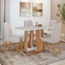 Ver imagem 1 de Conjunto Sala de Jantar Mesa Easy Pop 120x80cm Tampo Vidro/mdf com 4 Cadeiras Seat Linho Mosaico