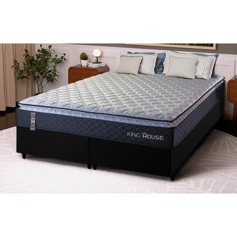 Conjunto Cama Box Queen Dakota Preto 158x198x57 Espuma D33