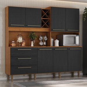 Armário para Cozinha 7 Portas 3 Gavetas com Balcão e Porta Garrafas Ajax