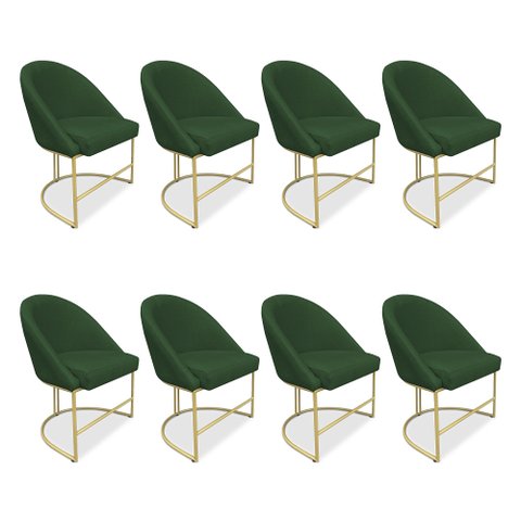 Kit 08 Cadeiras Poltrona de Jantar Bela Suede Verde Base Metálica Industrial Dourado - Pallazio