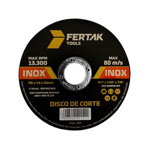 Disco de Corte Metal 115mm Fertak Chapas Tubos Perfis em Aço Inoxidável Esmerilhadeira