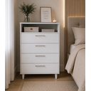 Ver imagem 1 de Cômoda 4 Gavetas com Nicho Superior – MDF Branco | 90 x 60 x 45 cm