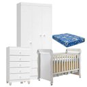 Ver imagem 1 de Quarto de Bebê 3 Portas com Gaveteiro Ternura Baby e Berço Mirelle Branco Brilho com Colchão -