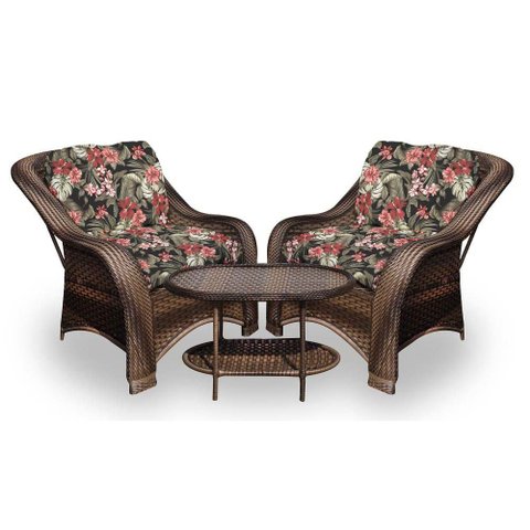Conjunto de Poltronas Fibra Sintética Melo - 2 Poltronas + 1 Mesa Centro - Tecido Maui Preto