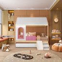 Ver imagem 1 de Bicama Infantil Casinha com LED, Janela, e Escadinha New Garden Casatema MadeiraOriginals Rosa/Marrom
