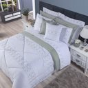 Ver imagem 1 de Edredom + Jogo de Cama 200 Fios Damasco Queen 15 Peças 100% Poliéster - Branco/cinza