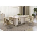 Ver imagem 3 de Mesa P/ Cozinha Liz C/ Tampo Madeirado C/ Vidro Curvo 180x100cm Off White/off White - Dj Móveis