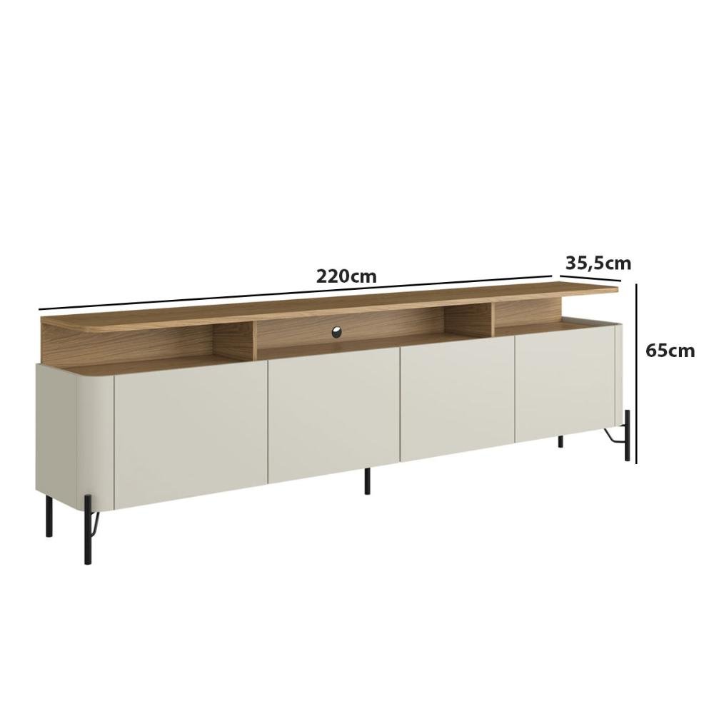 Rack Bancada para Tv 220cm com 4 Portas 100% Mdf Cor:louro e Luna com Preto - 3