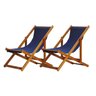 Kit 2 Espreguiçadeira Preguiçosa Dobrável sem Braço Envernizada Tecido Azul Marinho - 1
