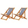 Kit 2 Espreguiçadeira Preguiçosa Dobrável sem Braço Envernizada Tecido List Azul e Branco - 1