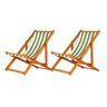 Kit 2 Espreguiçadeira Preguiçosa Dobrável sem Braço Envernizada Tecido List Verde e Branco - 1