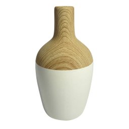 Vaso Decorativo em Cerâmica Branco com Madeira - P - 1