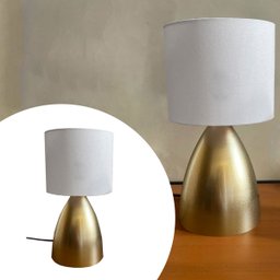 Abajur Luminária de Mesa Dourado Bojudo com Cúpula de Algodão Branco para Cama, Quarto, Sala - 6