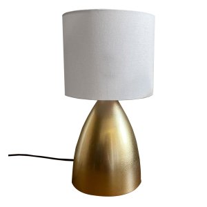 Abajur Luminária de Mesa Dourado Bojudo com Cúpula de Algodão Branco para Cama, Quarto, Sala