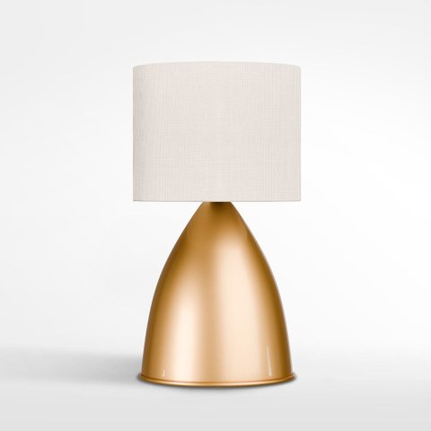 Luminaria de Mesa Abajur Clássico Bojudo Alumínio Dourado com Cúpula Tecido Algodão