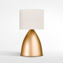 Ver imagem 1 de Luminaria de Mesa Abajur Clássico Bojudo Alumínio Dourado com Cúpula Tecido Algodão