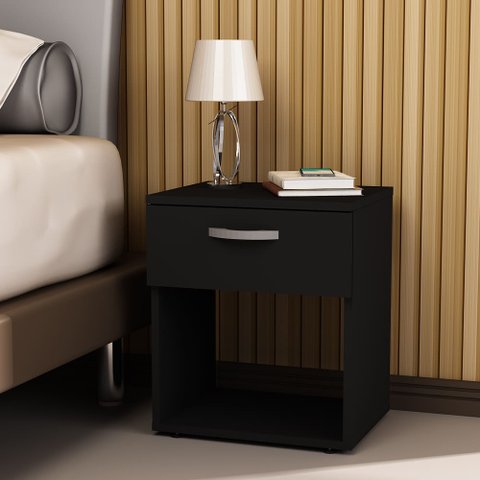 Mesa para Cabeceira 390x320cm 1 Gaveta em Mdp Netmobil - Preto