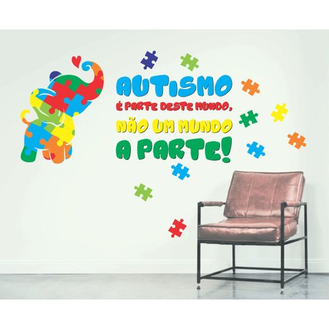 Adesivo de Parede Autismo Elefantinho Quebra Cabeça Frase