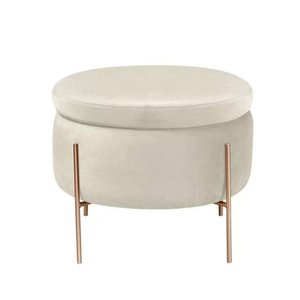 Puff Lua Redondo em Veludo Bege com Pé Dourado Cercatto