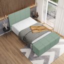 Ver imagem 4 de Kit Cabeceira Cama Box Casal 140cm com Calçadeira Roma W01 Linho Verde Menta - Lyam Decor