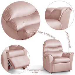 Poltrona Para Extensão De Cílios Reclinável Suede Rose Grécia Luapa Estofados - 5