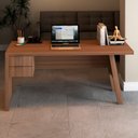 Ver imagem 2 de Mesa Escrivaninha 2 Gavetas para Escritório Veneza Amêndoa - Panorama Móveis