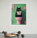 Ver imagem 2 de Quadro para Banheiro Gato no Vaso - Rosa e Verde 33x24cm - com Vidro:moldura Preta