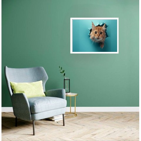 Quadro Decorativo Gato Papel Rasgado - 50x70cm:moldura Branca