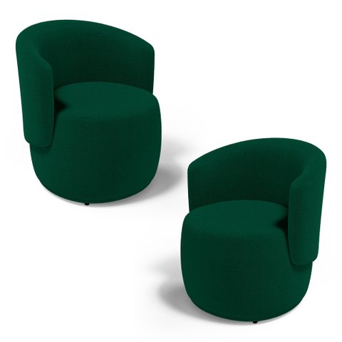 Kit 02 Poltronas Decorativas Aisha Orgânica Bouclê Verde - Desk Design