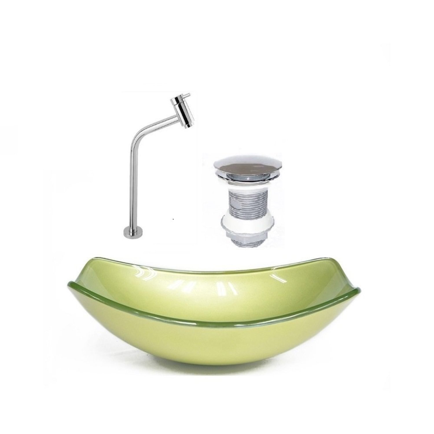 Kit Cuba de Vidro + Torneira para Lavatório Oval Chanfrada 36cm - 1