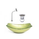 Ver imagem 1 de Kit Cuba de Vidro + Torneira para Lavatório Oval Chanfrada 36cm