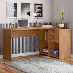 Mesa de Escritório em L 2 Gavetas 3 Nichos Office Nt 2060 - 5