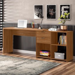 Mesa de Escritório em L 2 Gavetas 3 Nichos Office Nt 2060 - 4