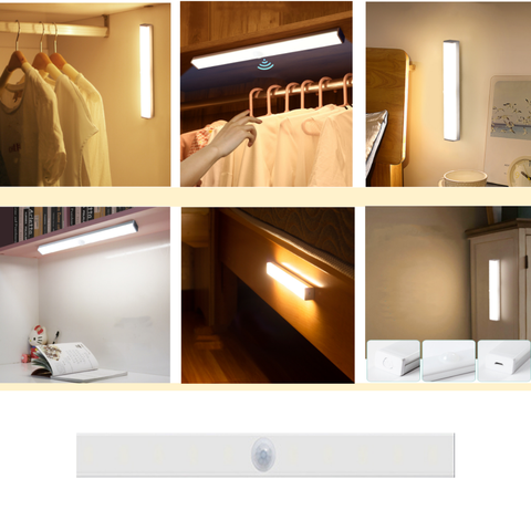 Kit 3 Luminárias Led De 30CM Sensor De Presença (USB) Para Paredes Escadas Armários Closets Nichos G