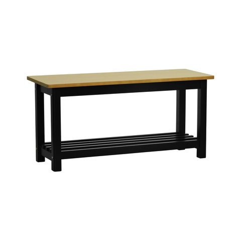Banco Sapateira Viena Madeira Maciça - Preto - Assento Natural Madeira