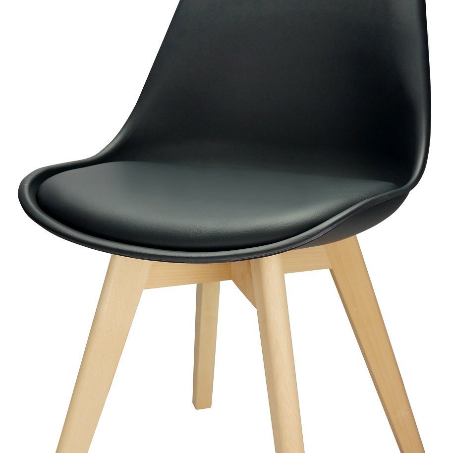 Kit 4 Cadeiras Charles Eames Leda Design Wood Estofada Base Madeira - Preta - 5